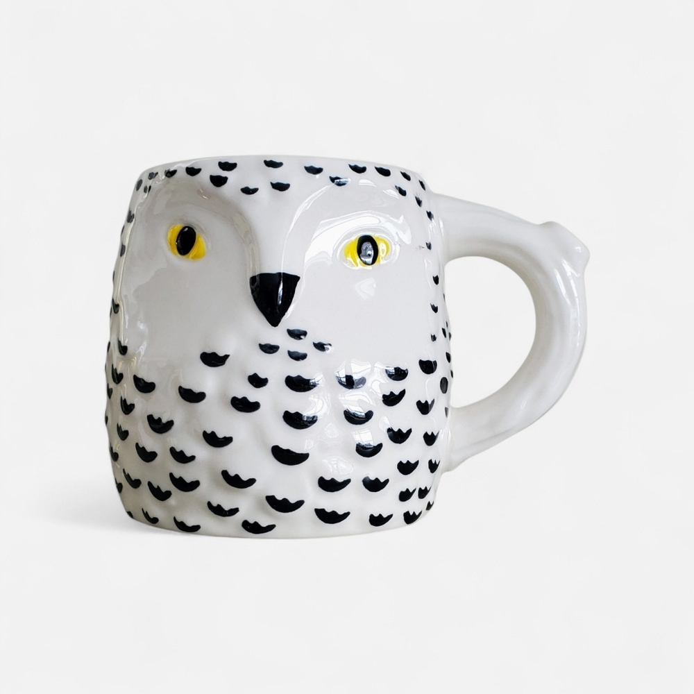 White and Black Ceramic Owl Mug